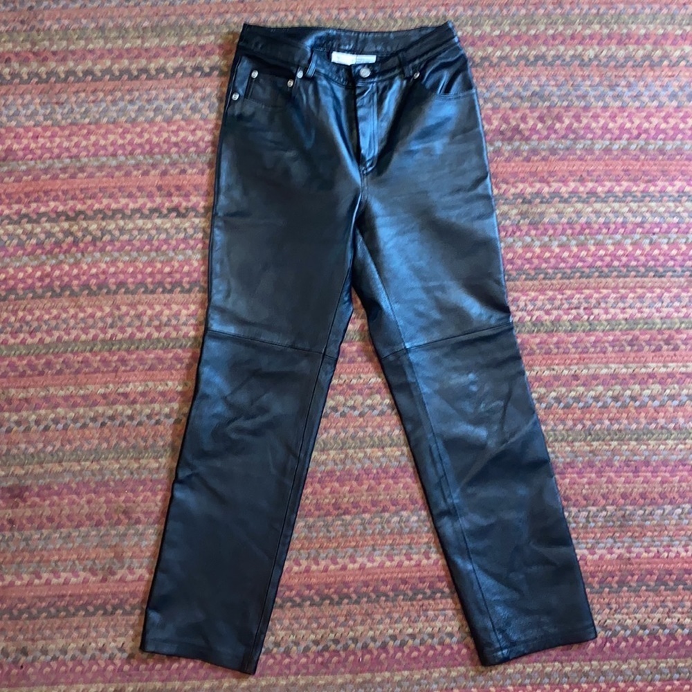 VTG 100% BLACK LEATHER HOT PANTS ROCK N ROLL GRUNGE GOTH